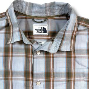 The North Face Men's Short Sleeve Button-Up Shirt Blue Plaid Size Large
